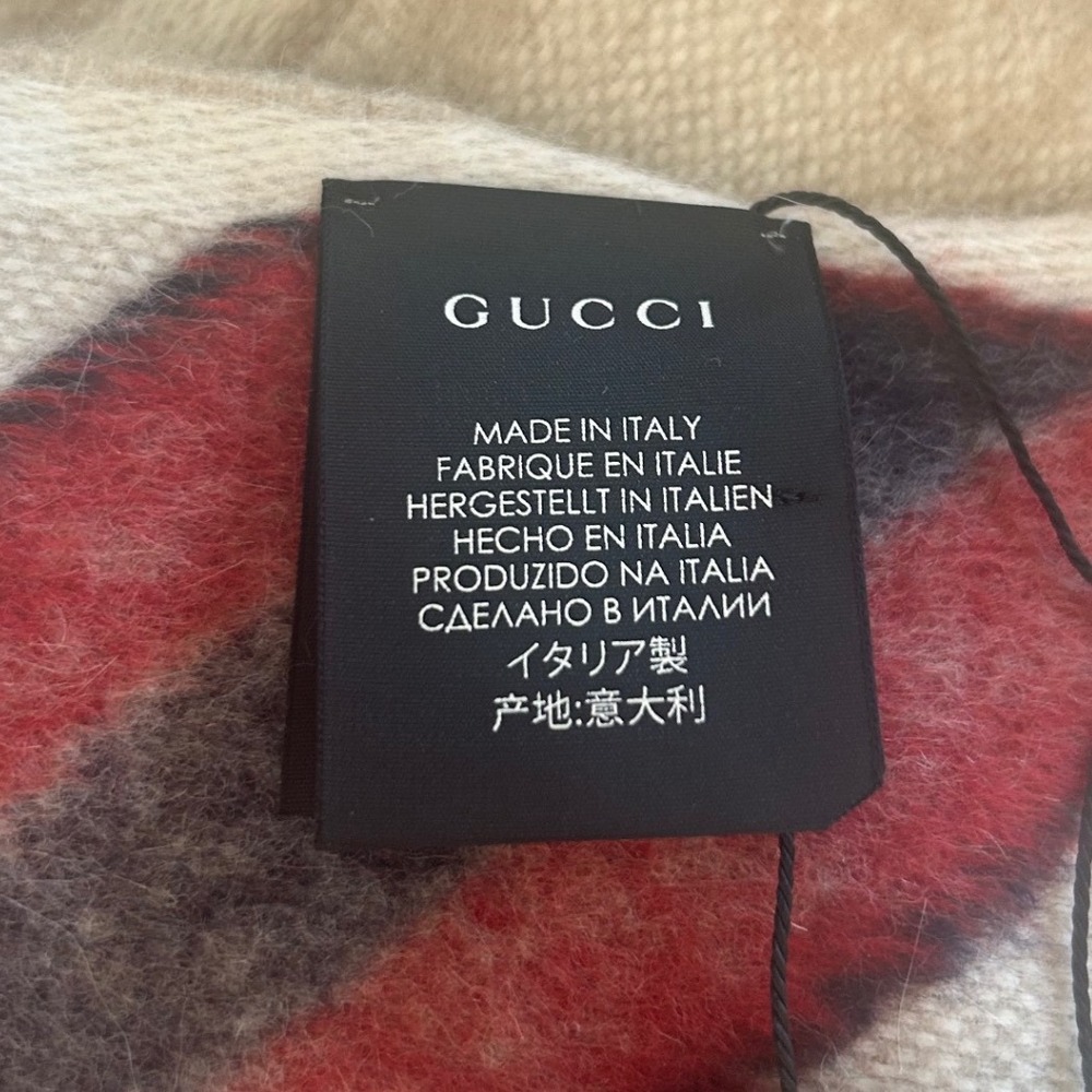 Gucci Nikky Scarf Wool Angora Monogram Stripe Fringe Italy Luxury Soft Classic - Picture 10 of 11
